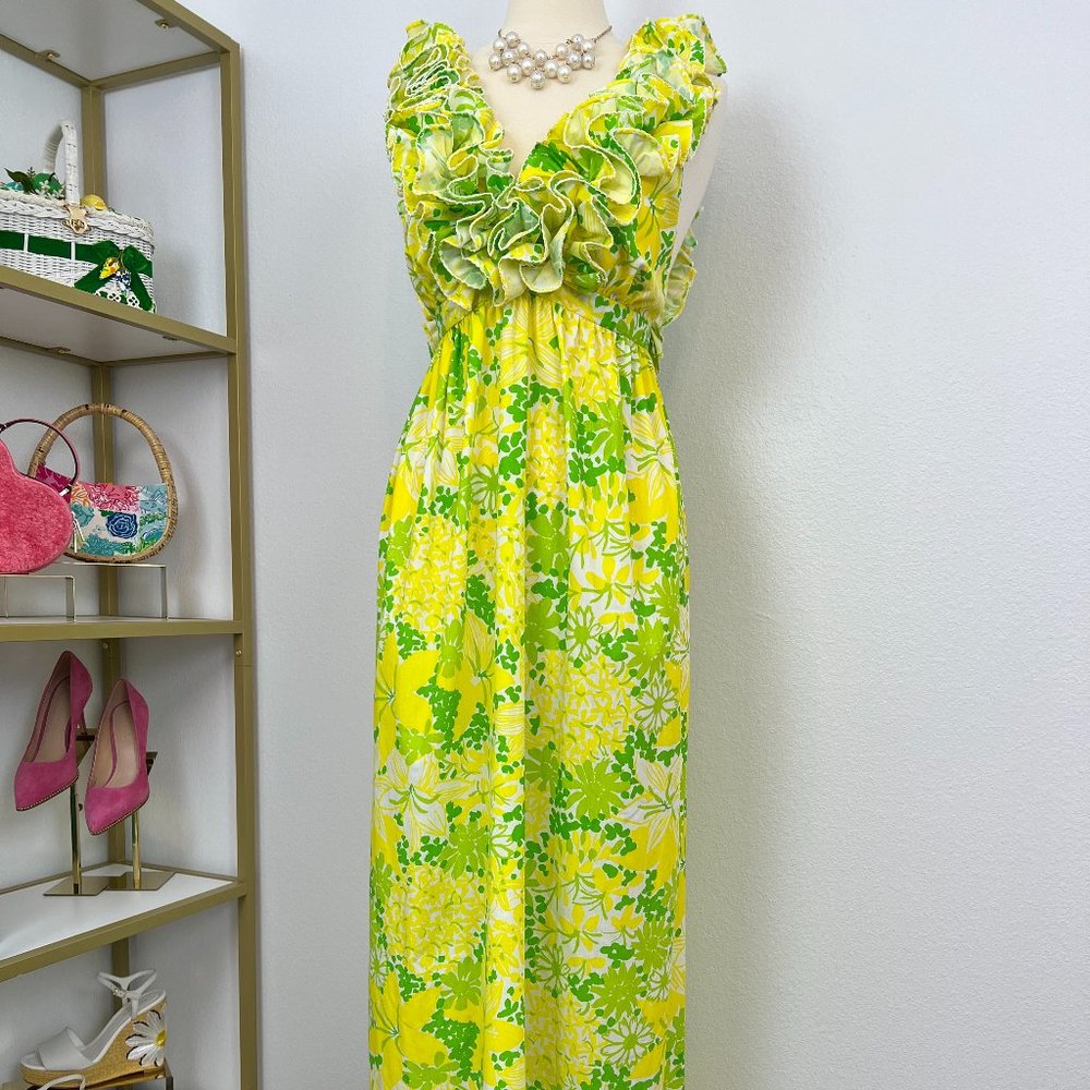 Adorable 1960s Lilly Pulitzer " The Lilly " Ruffled Maxi Dress Vintage Size 12 - Picture 2 of 13